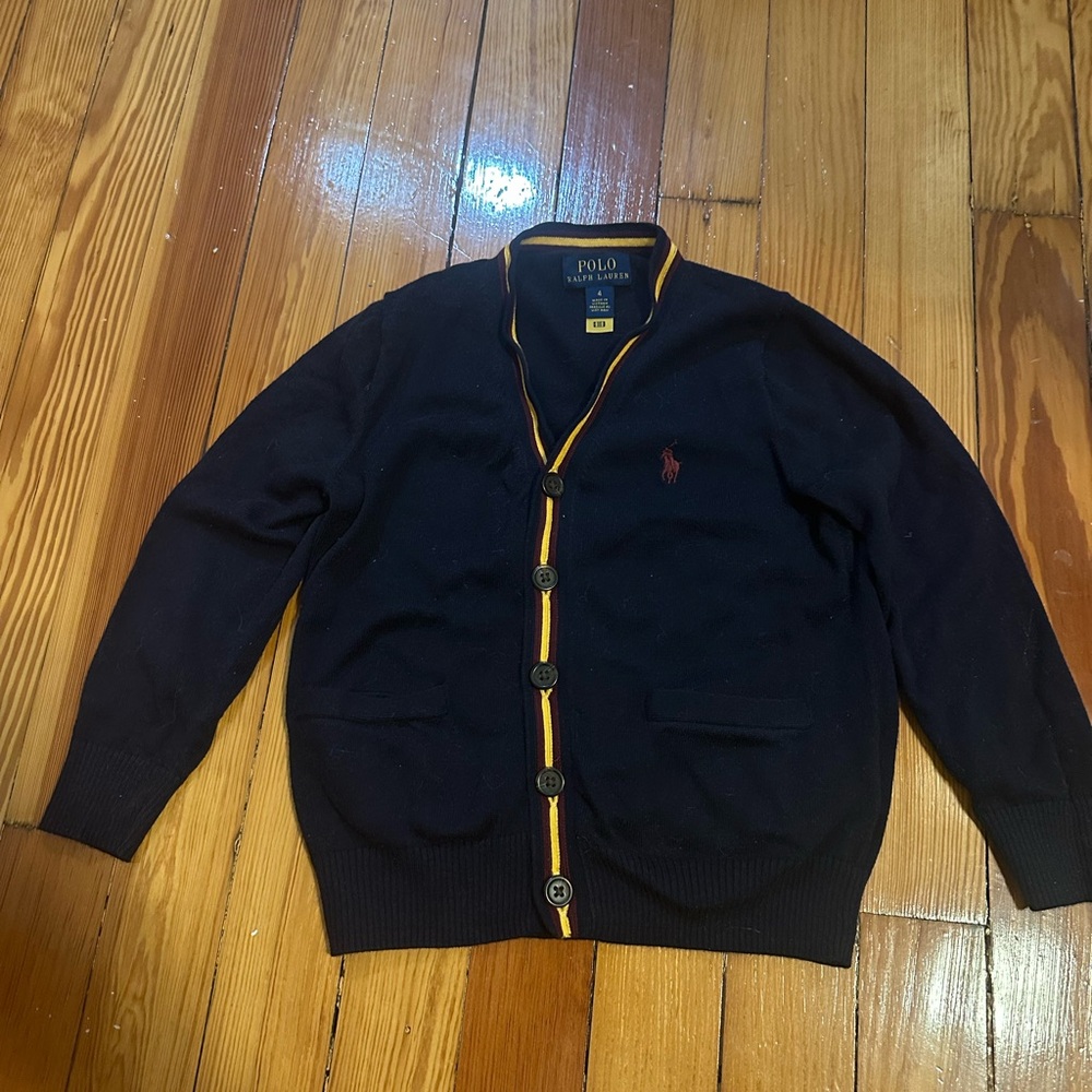 Polo by Ralph Lauren Men's Navy Cardigan with Yellow Trim